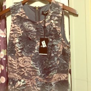DKNY grey and mauve lace dress
